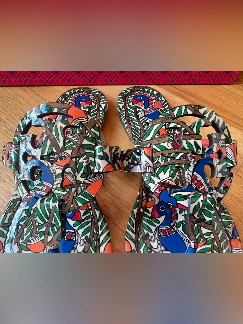 Tory Burch Orange Something Wild Printed Patent Leather Miller Sandals